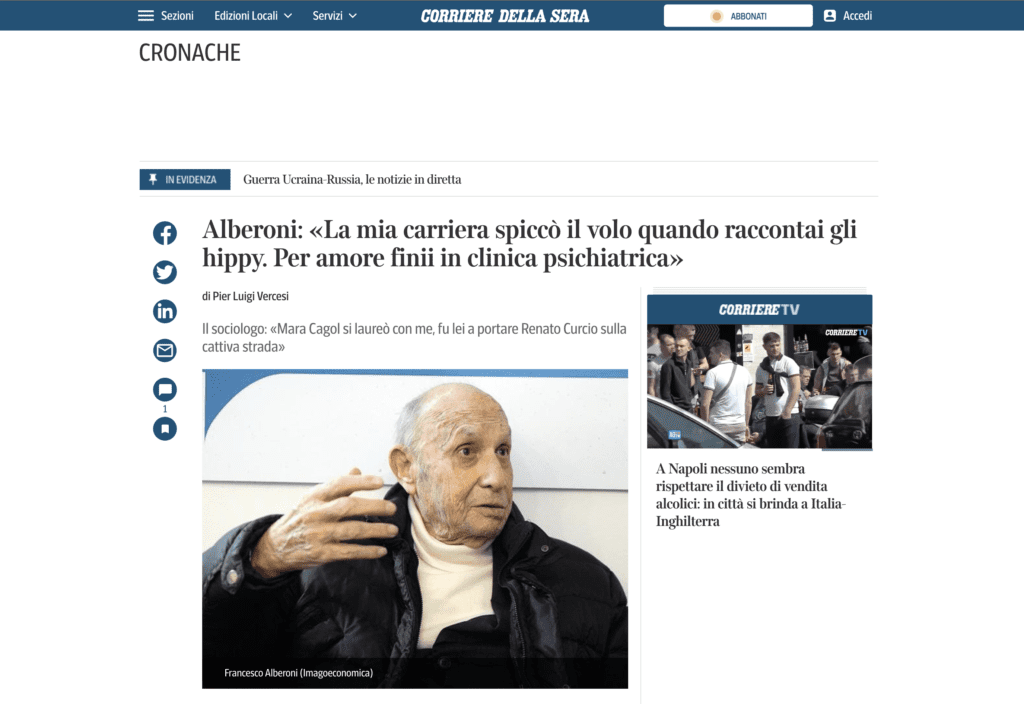 Corriere della Sera intervista Francesco Alberoni