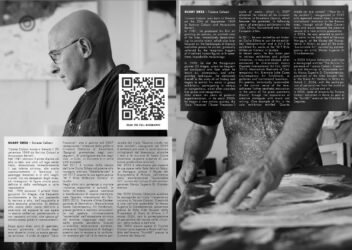 Artista calvo lavora in un laboratorio