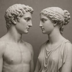 Scultura di uomo e donna in marmo, stile classico