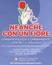 Locandina evento contro violenza con tulipano rosso