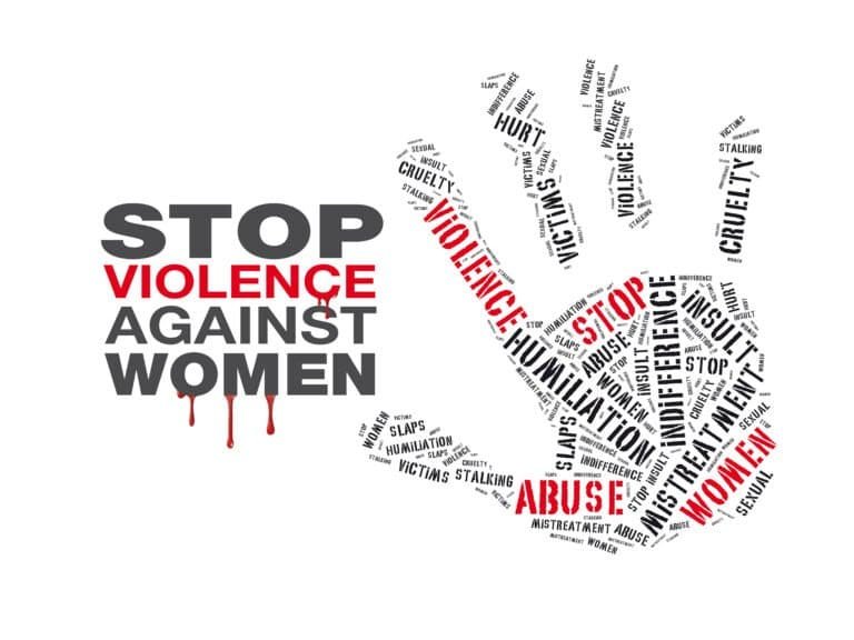Grafica contro la violenza sulle donne con parole chiave