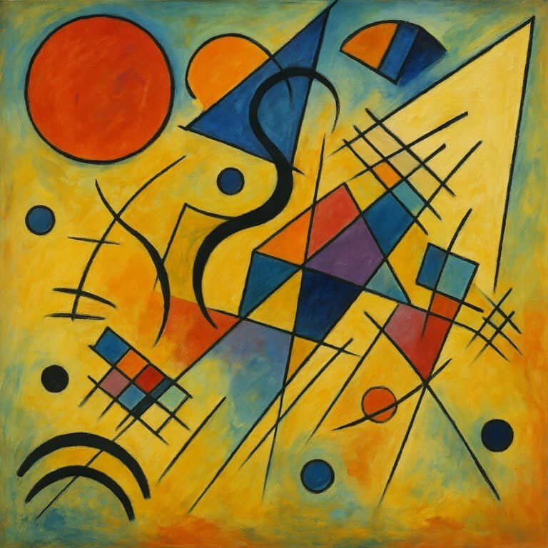 Dipinto astratto con forme geometriche colorate