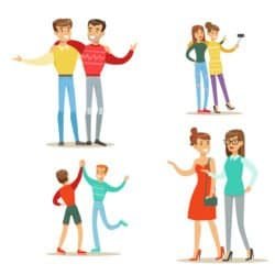 Vignette di coppie sorridenti in diverse posizioni