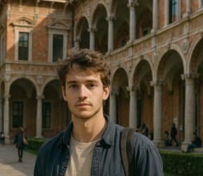 Giovane uomo davanti ad un università