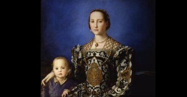 Ritratto storico di Eleonora da Toledo e il figlio Giovanni de' Medici, in abiti eleganti.