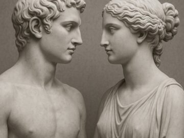 Scultura di uomo e donna in marmo, stile classico