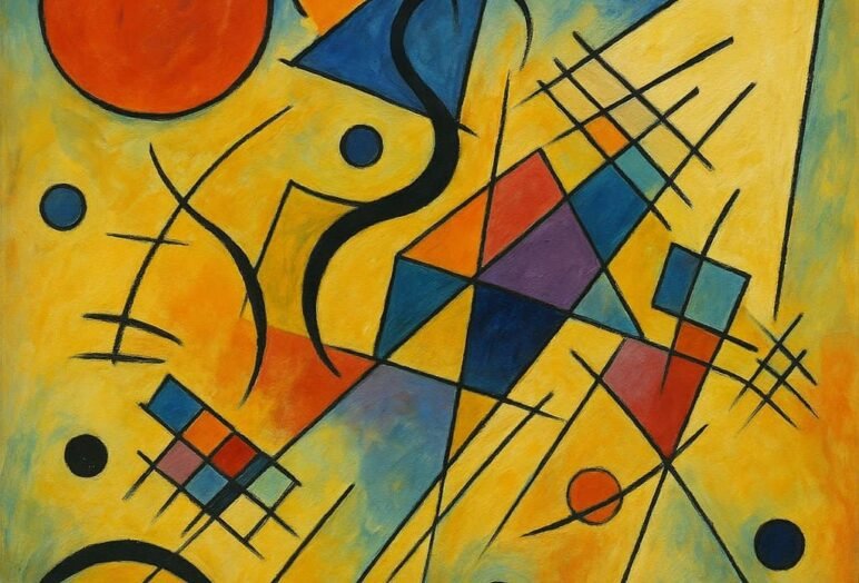 Dipinto astratto con forme geometriche colorate