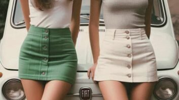 Due donne davanti a una Fiat d'epoca