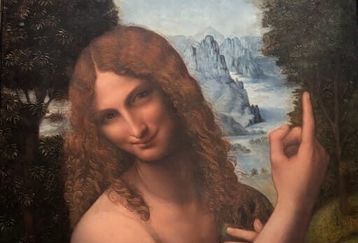Dipinto di Donna con paesaggio montuoso sullo sfondo