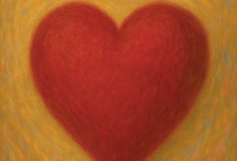 Cuore rosso su sfondo giallo astratto