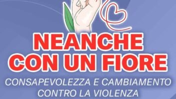Locandina evento contro violenza con tulipano rosso