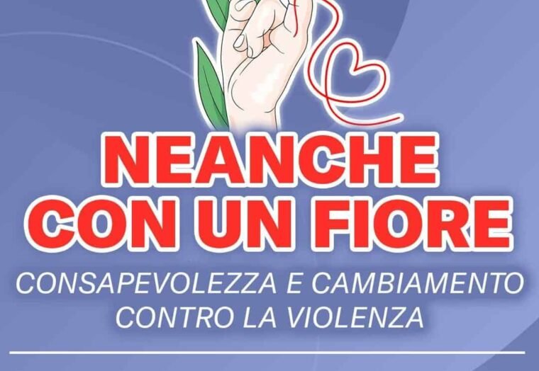 Locandina evento contro violenza con tulipano rosso