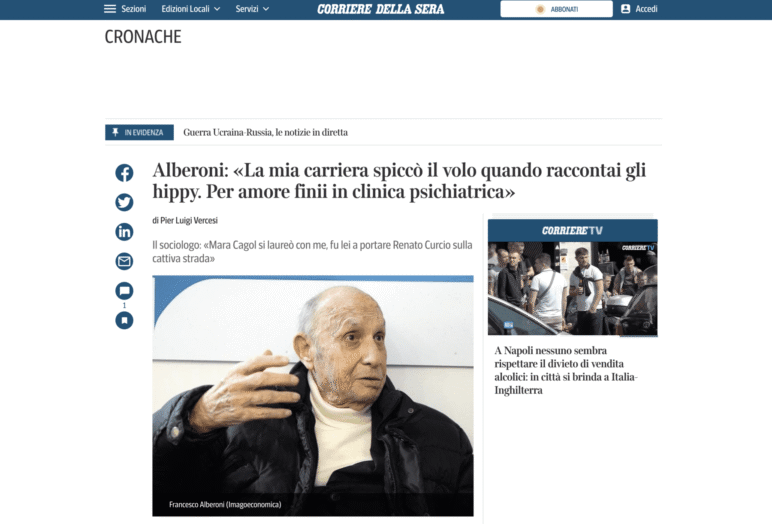 Corriere della Sera intervista Francesco Alberoni