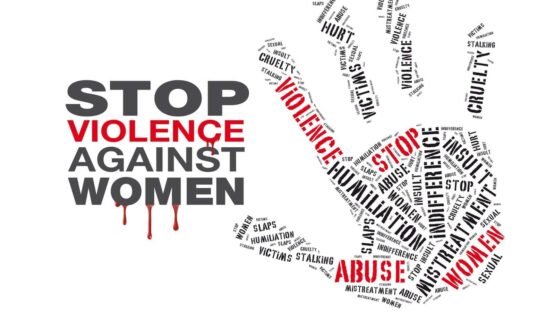 Grafica contro la violenza sulle donne con parole chiave